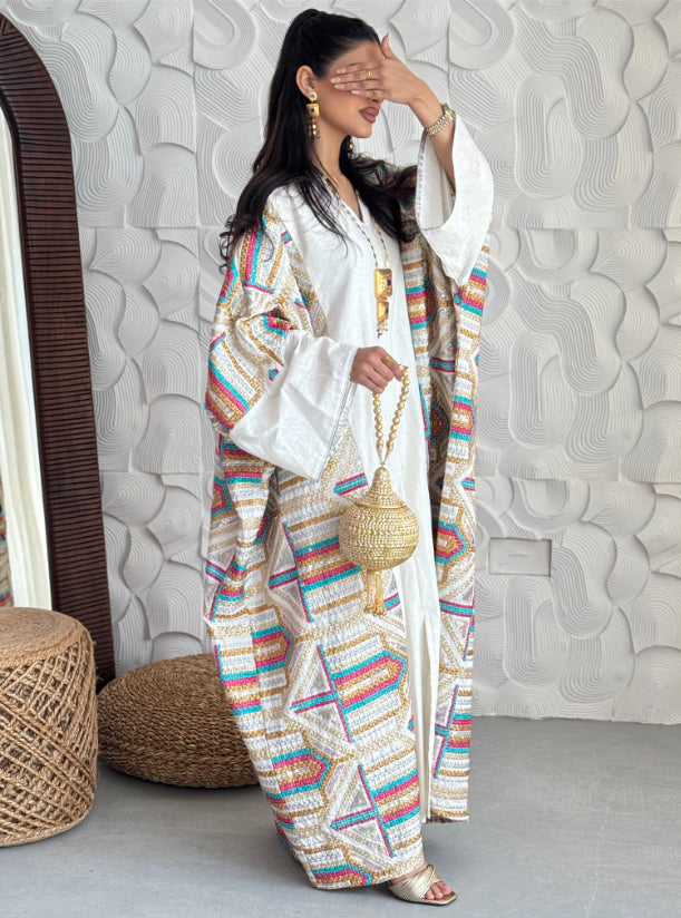 FAB146 - White Oversized Embroidery Jalabeya