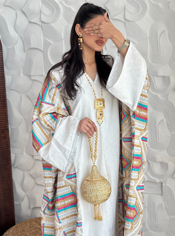 FAB146 - White Oversized Embroidery Jalabeya