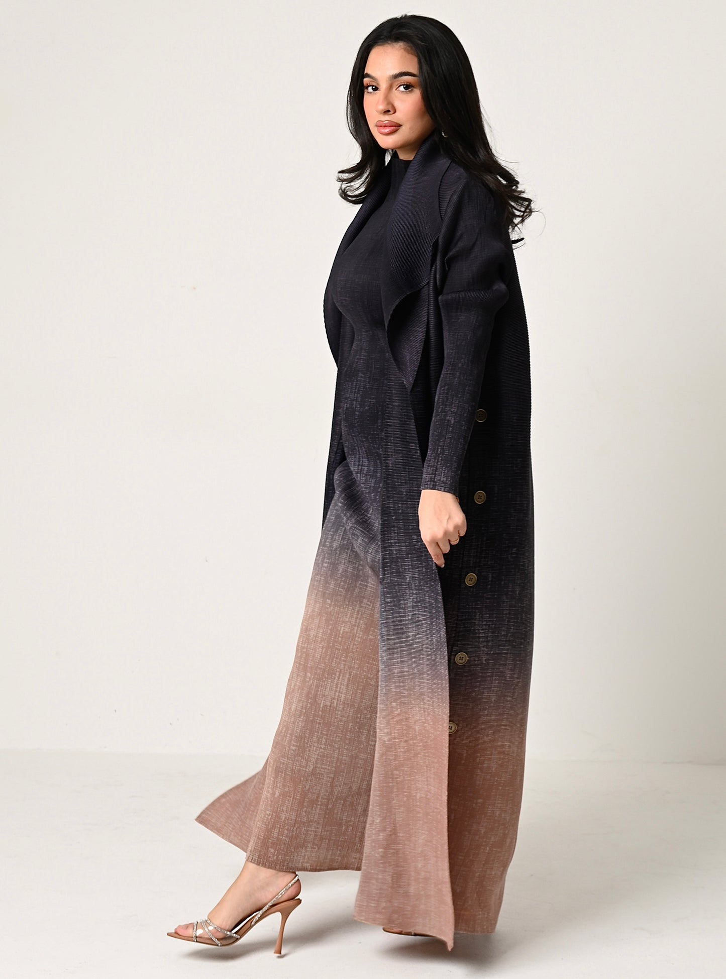 FAB105-Charcoal Ombré 3 piece abaya set