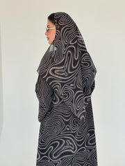 FAB221- Black Swirl with Gold Shimmer Chiffon Abaya Set