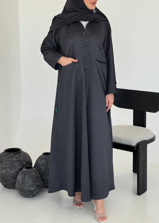 FAB227-Grey Textured Classic Jacquard Abaya with headscarf