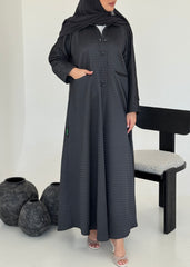 FAB227-Grey Textured Classic Jacquard Abaya with headscarf