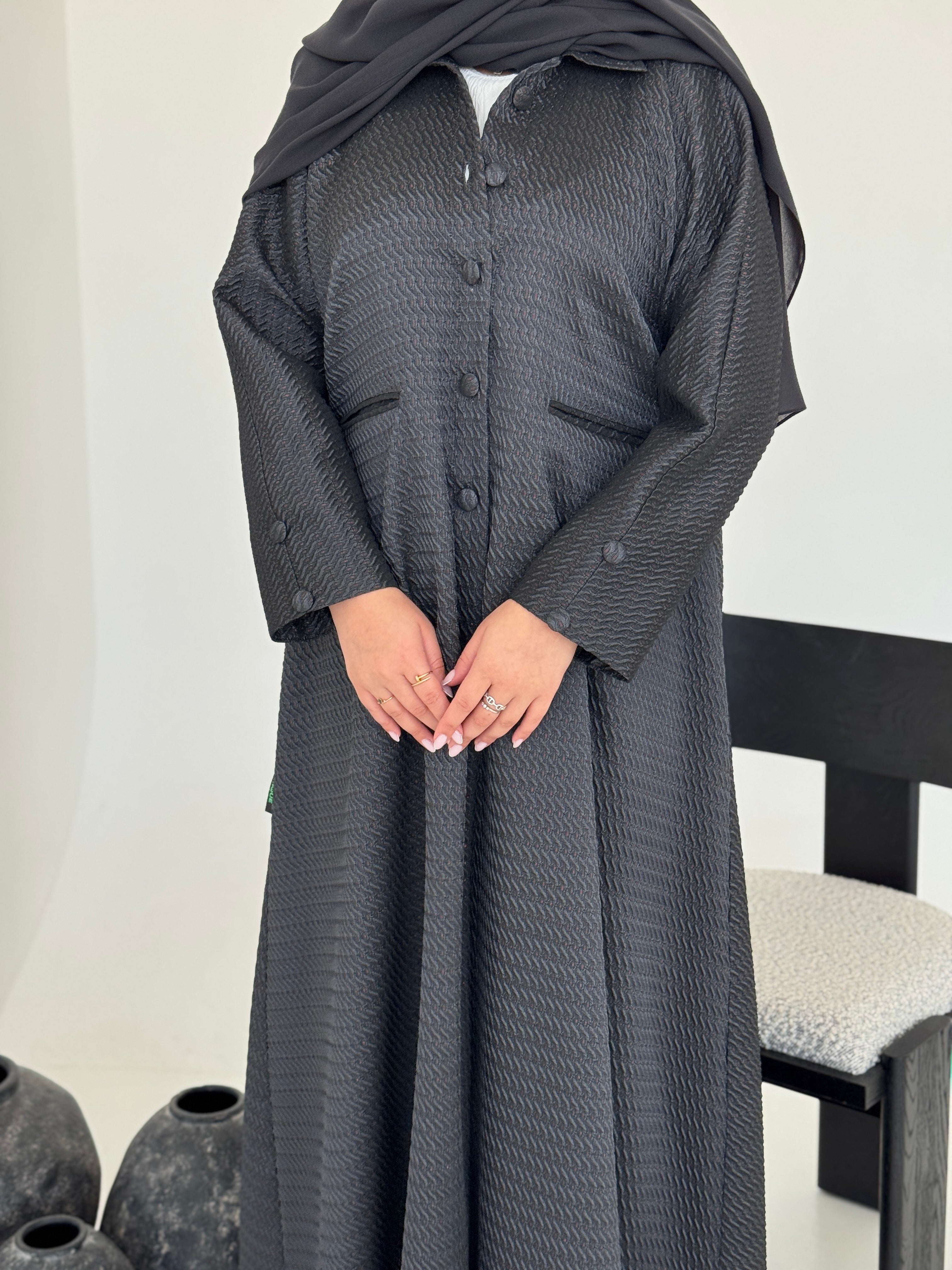 FAB227-Grey Textured Classic Jacquard Abaya with headscarf