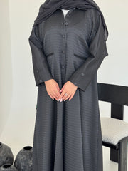 FAB227-Grey Textured Classic Jacquard Abaya with headscarf