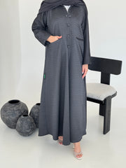 FAB227-Grey Textured Classic Jacquard Abaya with headscarf