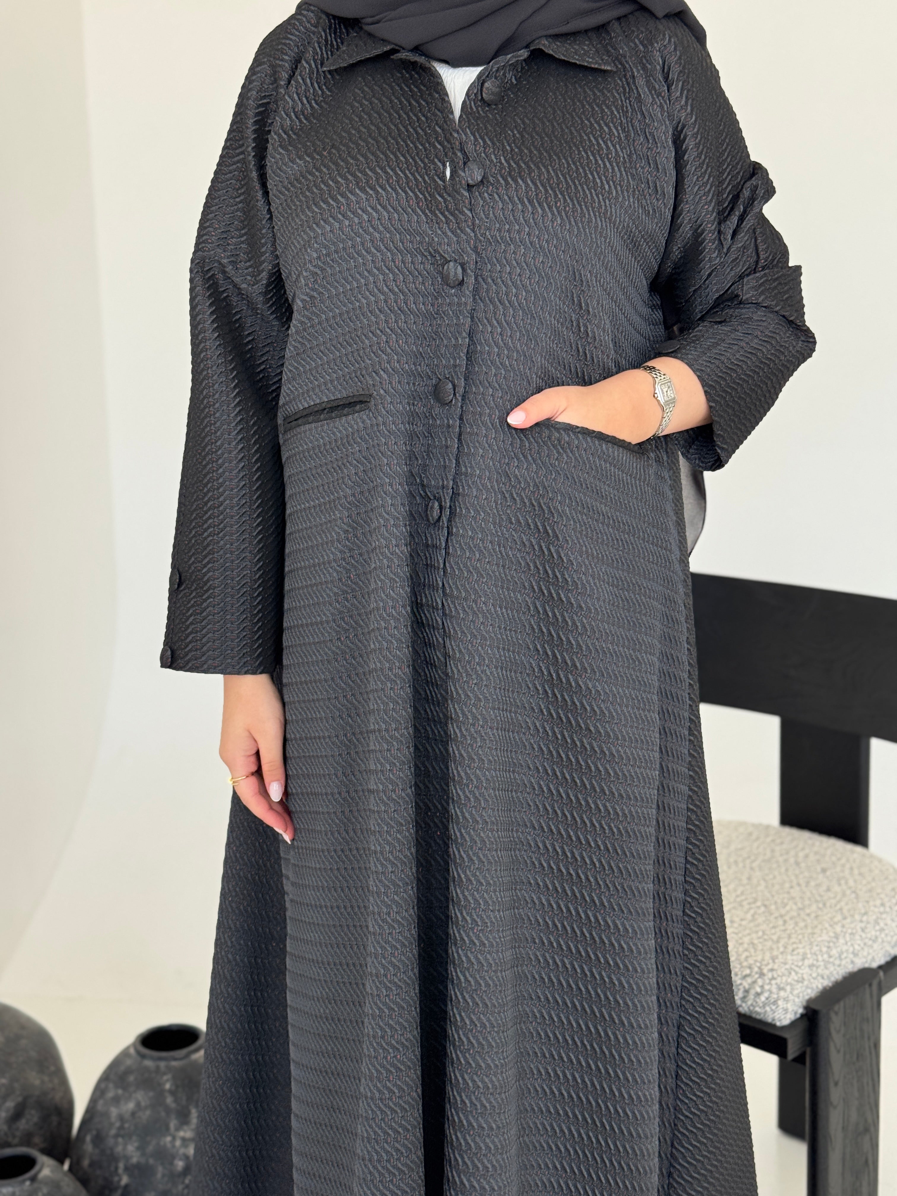 FAB227-Grey Textured Classic Jacquard Abaya with headscarf
