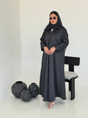 FAB227-Grey Textured Classic Jacquard Abaya with headscarf