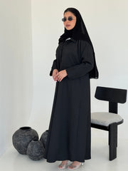 FAB226-Black Textured Classic Jacquard Abaya with headscarf