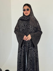 FAB221- Black Swirl with Gold Shimmer Chiffon Abaya Set
