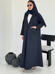 FAB228-Navy Blue Textured Classic Jacquard Abaya with headscarf