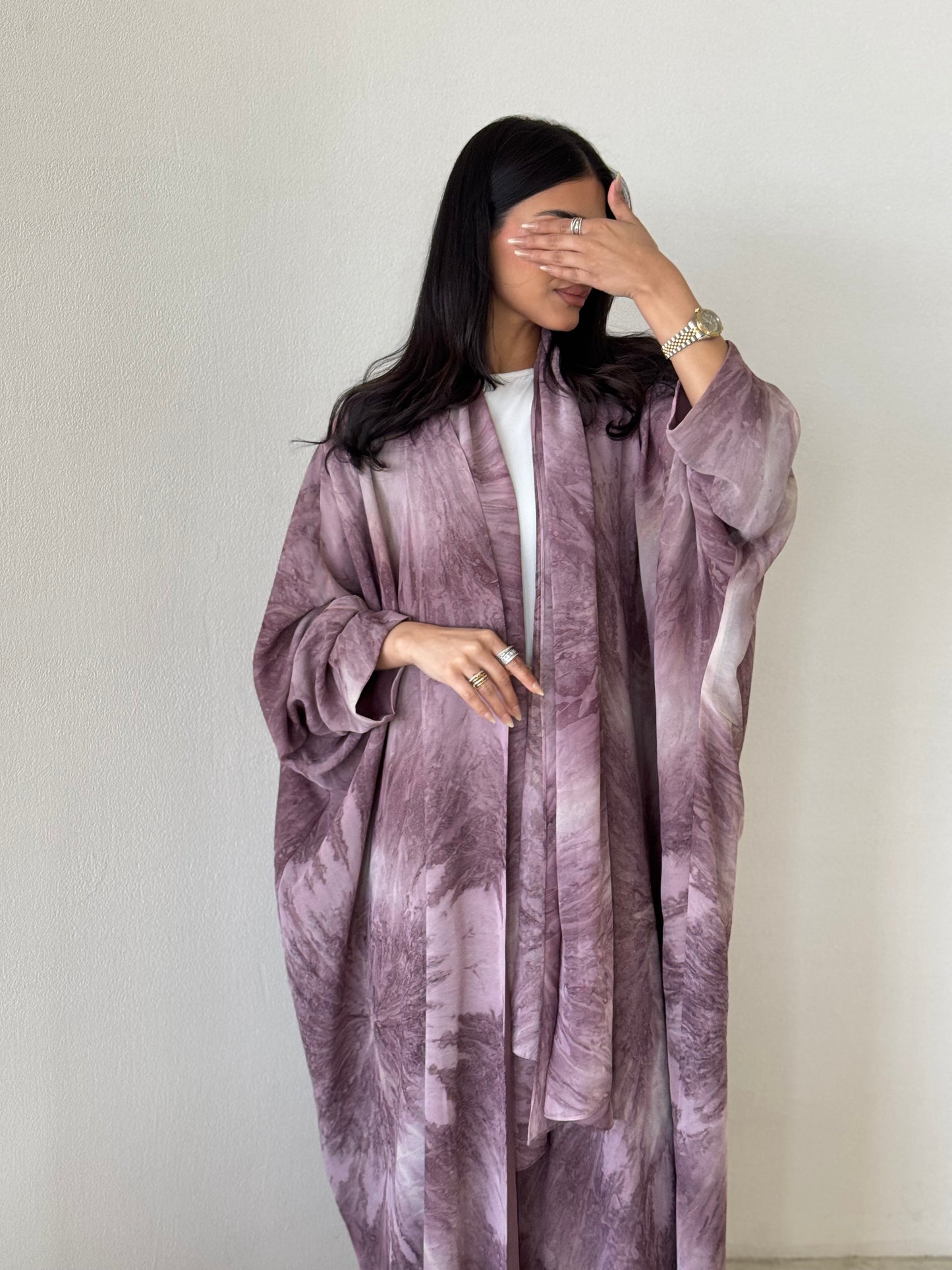 READY TO SHIP- FAB174- Pink Shimmer Chiffon Summer Abaya with matching headscarf