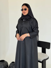 FAB227-Grey Textured Classic Jacquard Abaya with headscarf