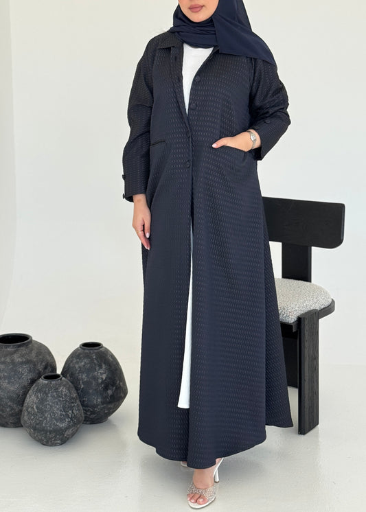 FAB228-Navy Blue Textured Classic Jacquard Abaya with headscarf