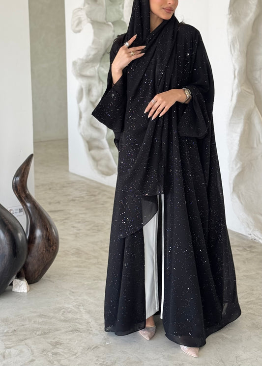 FAB181- Elegant Black Glitter Chiffon Abaya