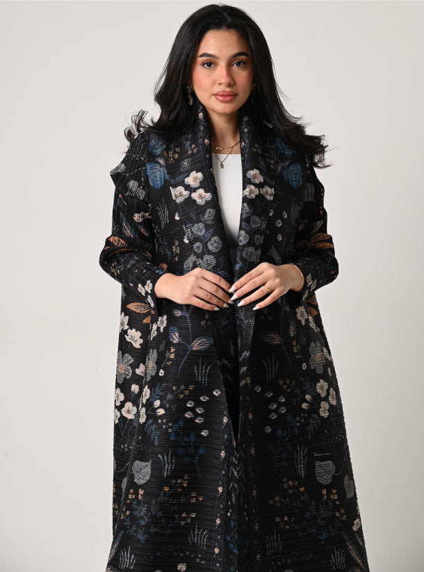 FAB113 - Black Patterned Pleats Abaya
