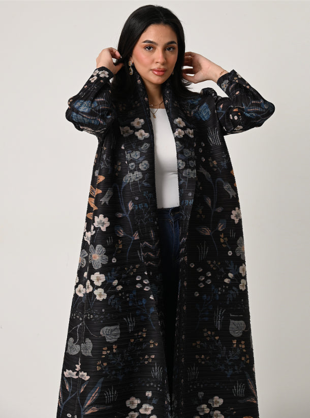 FAB113 - Black Patterned Pleats Abaya