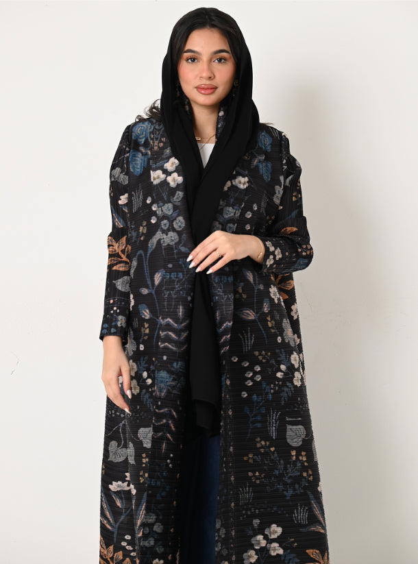FAB113 - Black Patterned Pleats Abaya