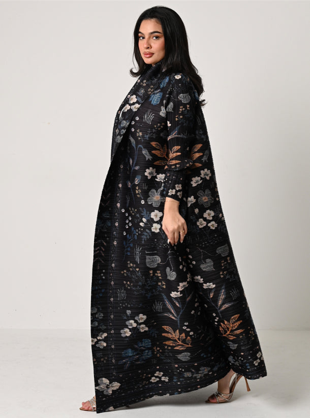 FAB113 - Black Patterned Pleats Abaya