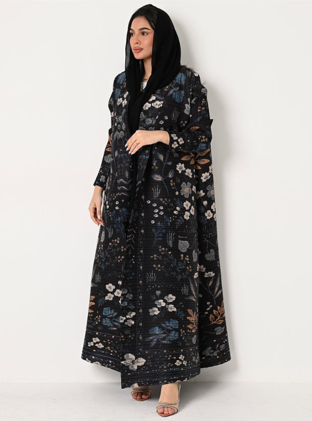 FAB113 - Black Patterned Pleats Abaya
