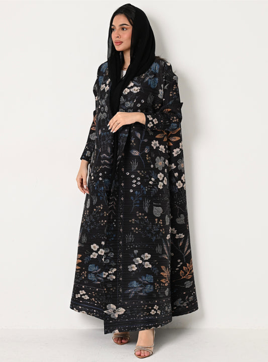 FAB113 - Black Patterned Pleats Abaya