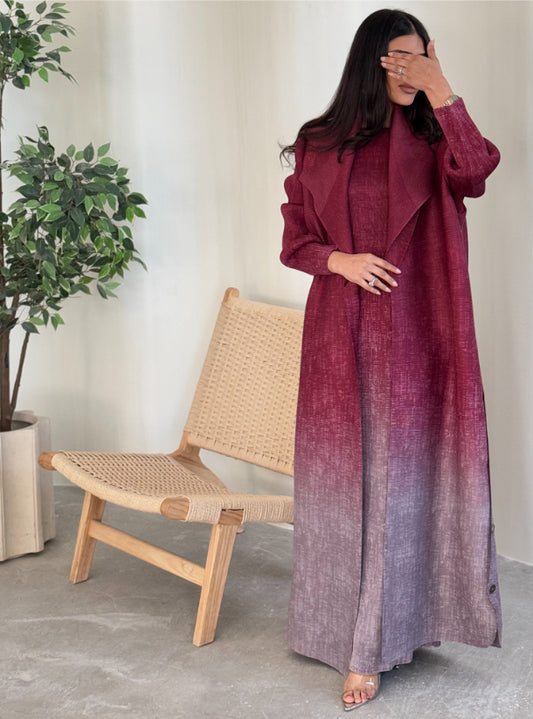 FAB141 - Burgundy Ombre Abaya Set
