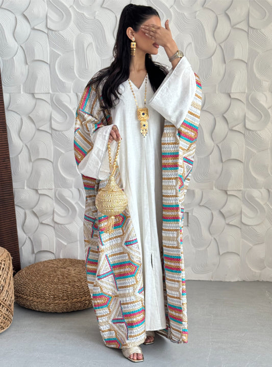 FAB146 - White Oversized Embroidery Jalabeya