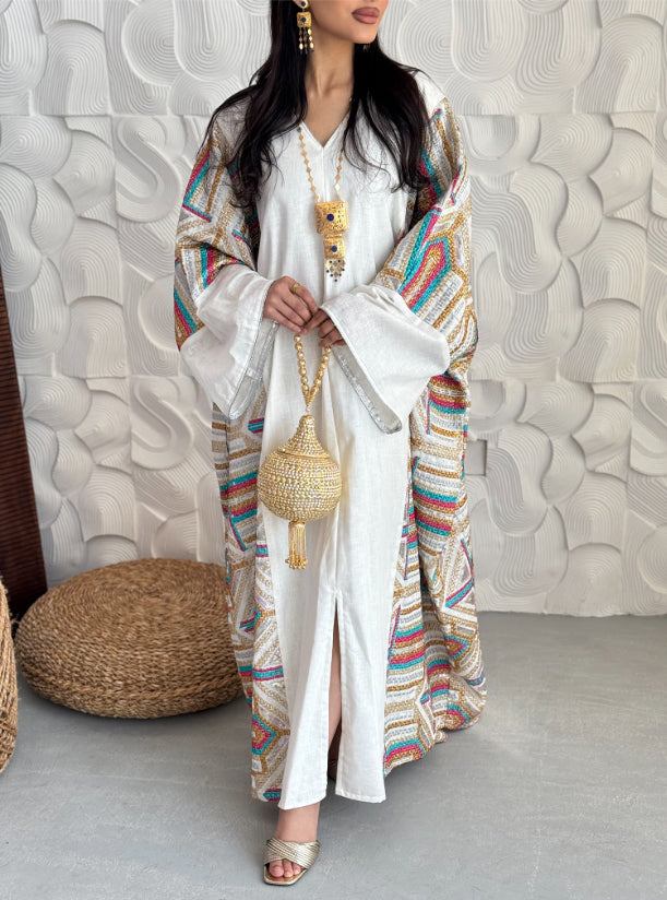 FAB146 - White Oversized Embroidery Jalabeya