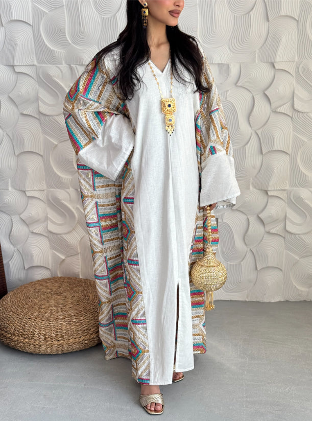 FAB146 - White Oversized Embroidery Jalabeya