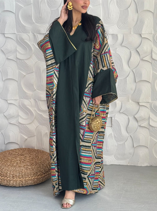 FAB147 - Green Oversized Embroidery Jalabeya