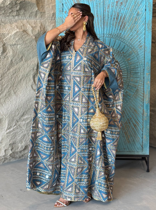 FAB149 - Blue Embroidered Kaftan
