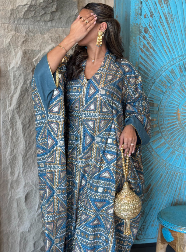 FAB149 - Blue Embroidered Kaftan