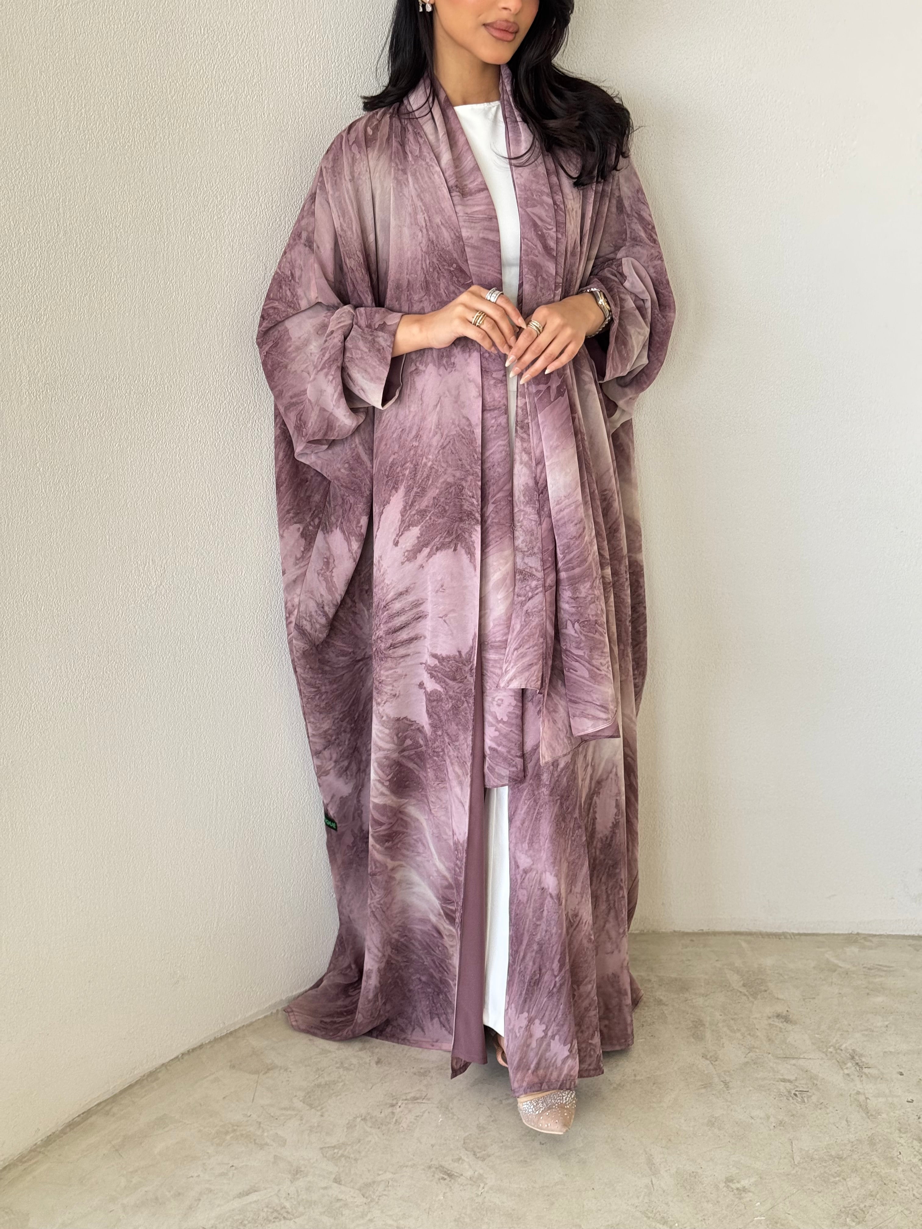 READY TO SHIP- FAB174- Pink Shimmer Chiffon Summer Abaya with matching headscarf