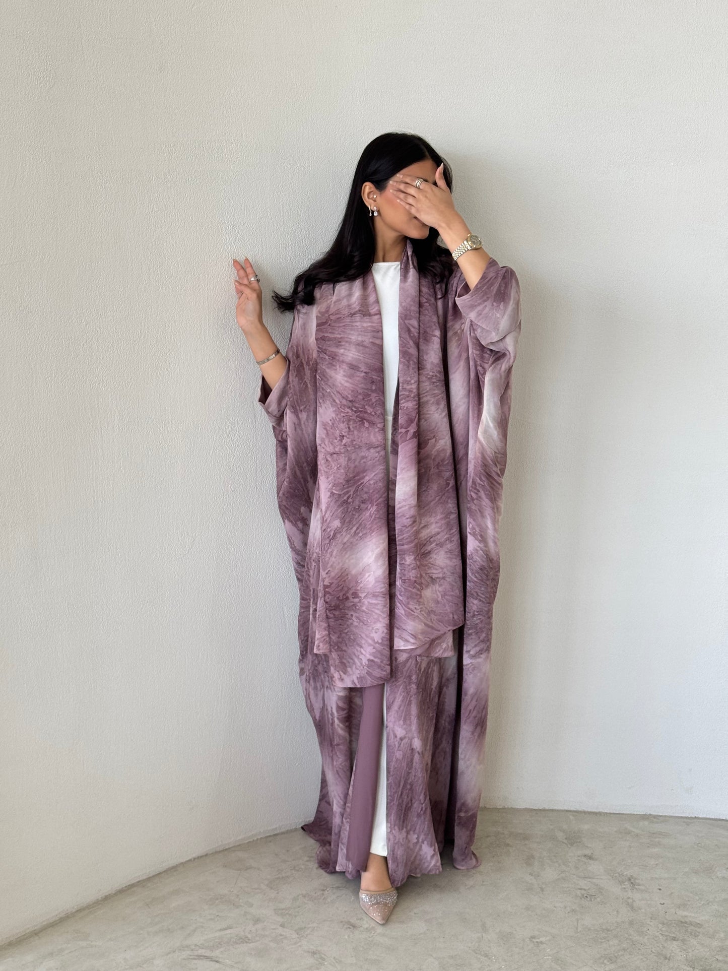 READY TO SHIP- FAB174- Pink Shimmer Chiffon Summer Abaya with matching headscarf