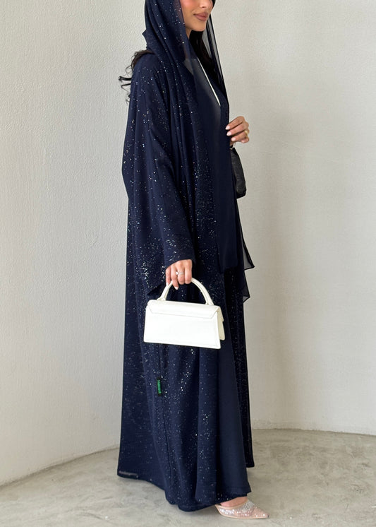 FAB184- Elegant Navy Blue Glitter Chiffon Abaya
