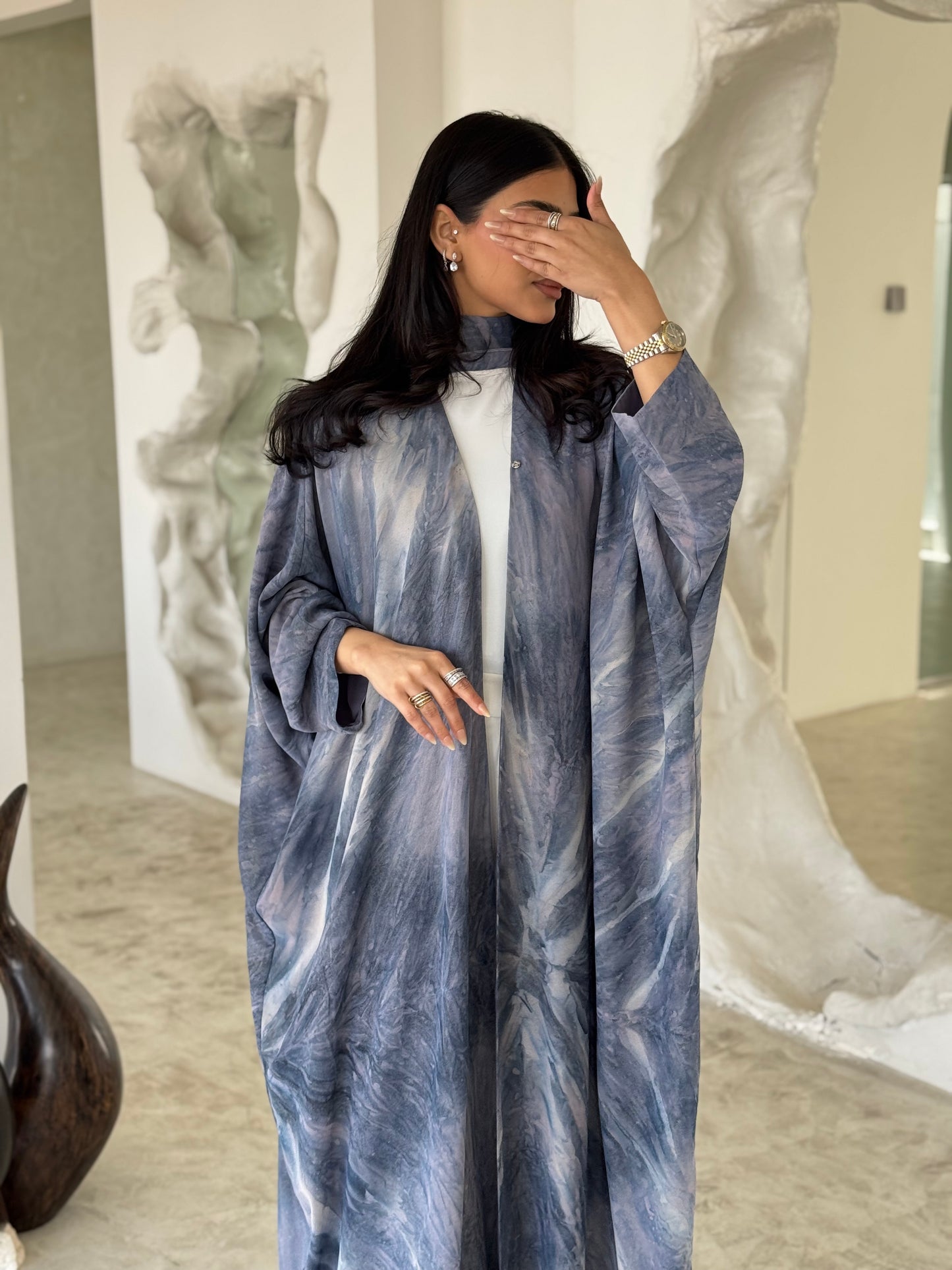 FAB176- Blue Shimmer Chiffon Summer Abaya with matching headscarf