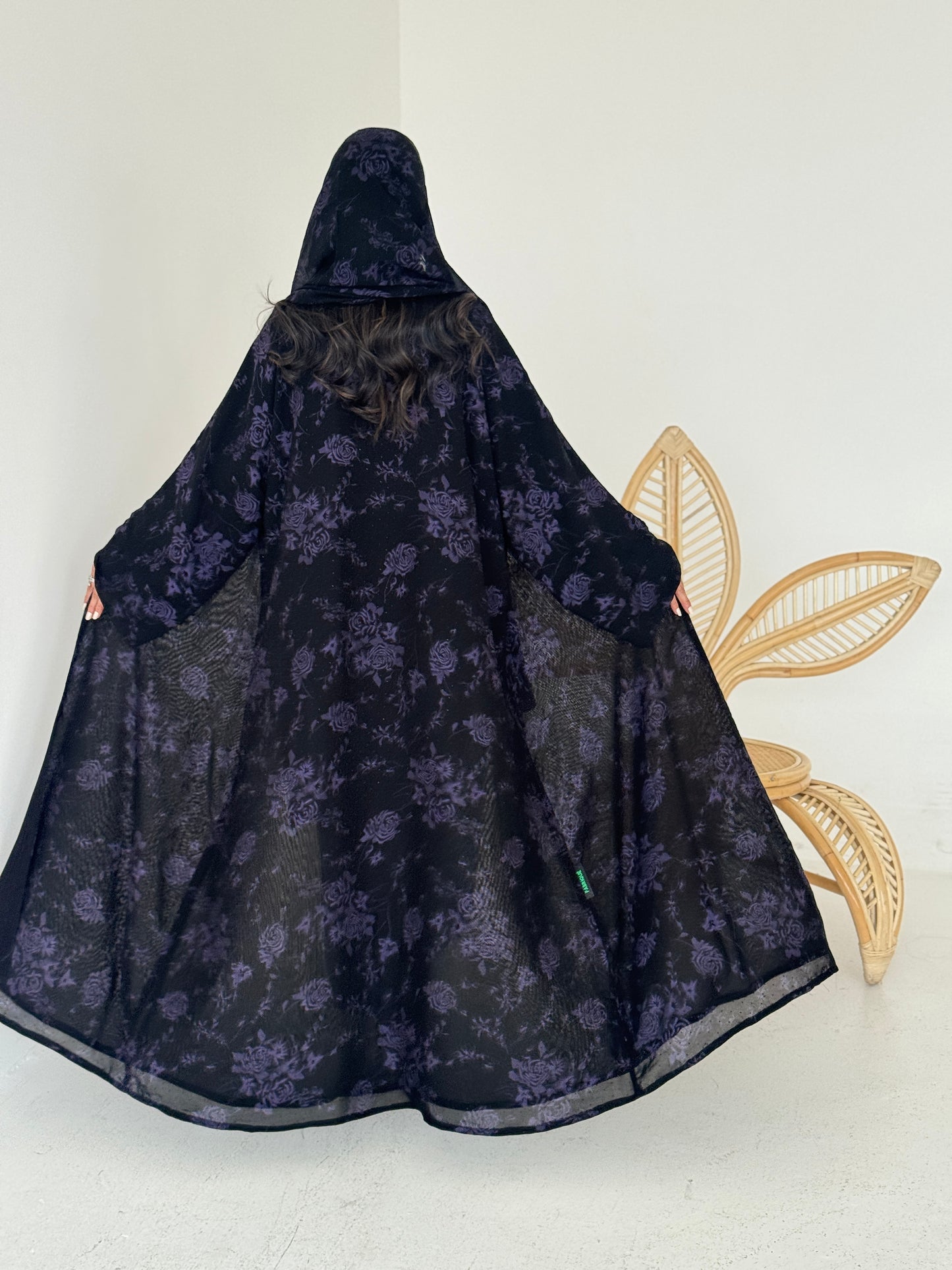 FAB203-Purple Black Chiffon Pattern Summer Abaya with headscarf