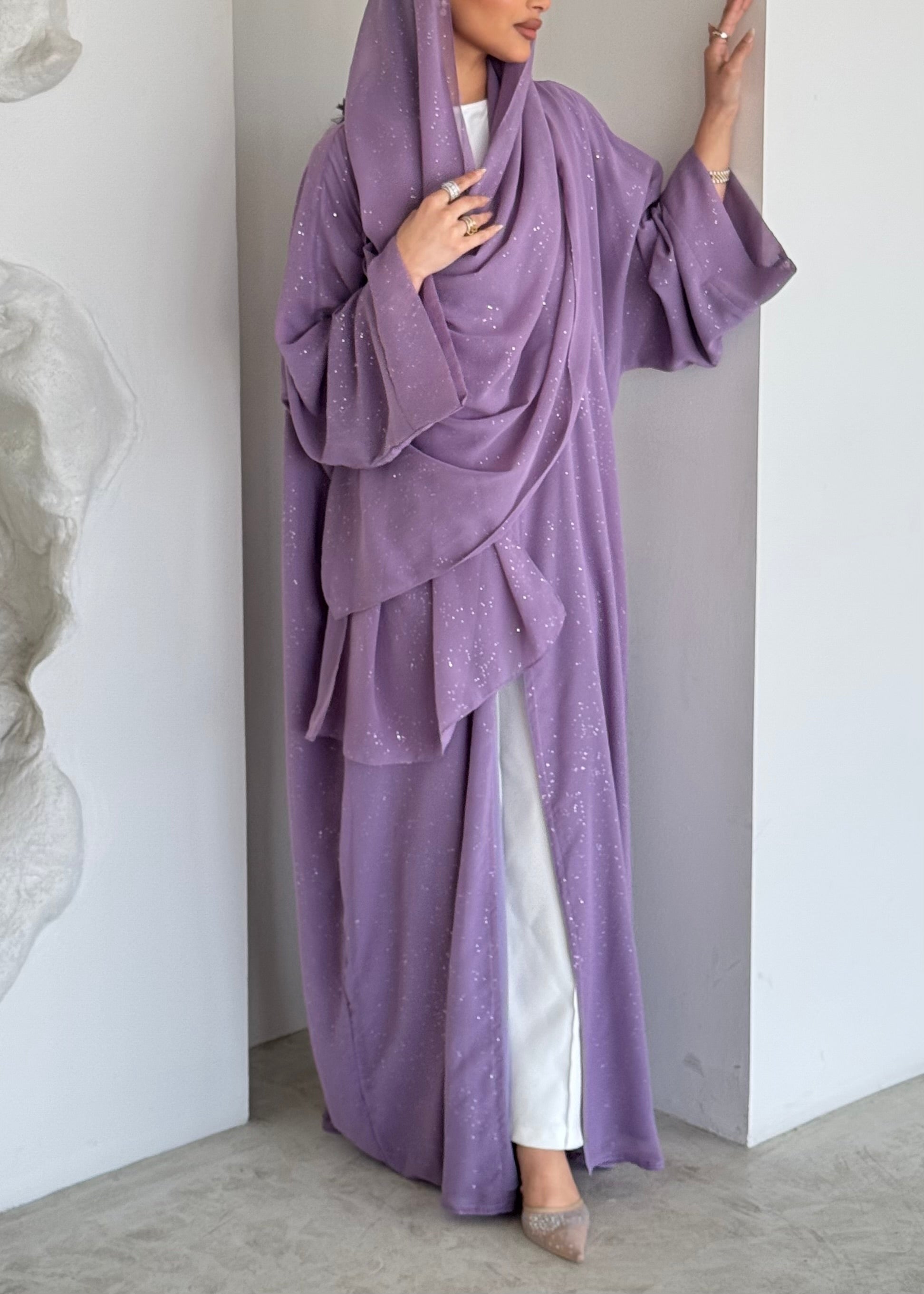 READY TO SHIP- Purple Glitter Chiffon Abaya