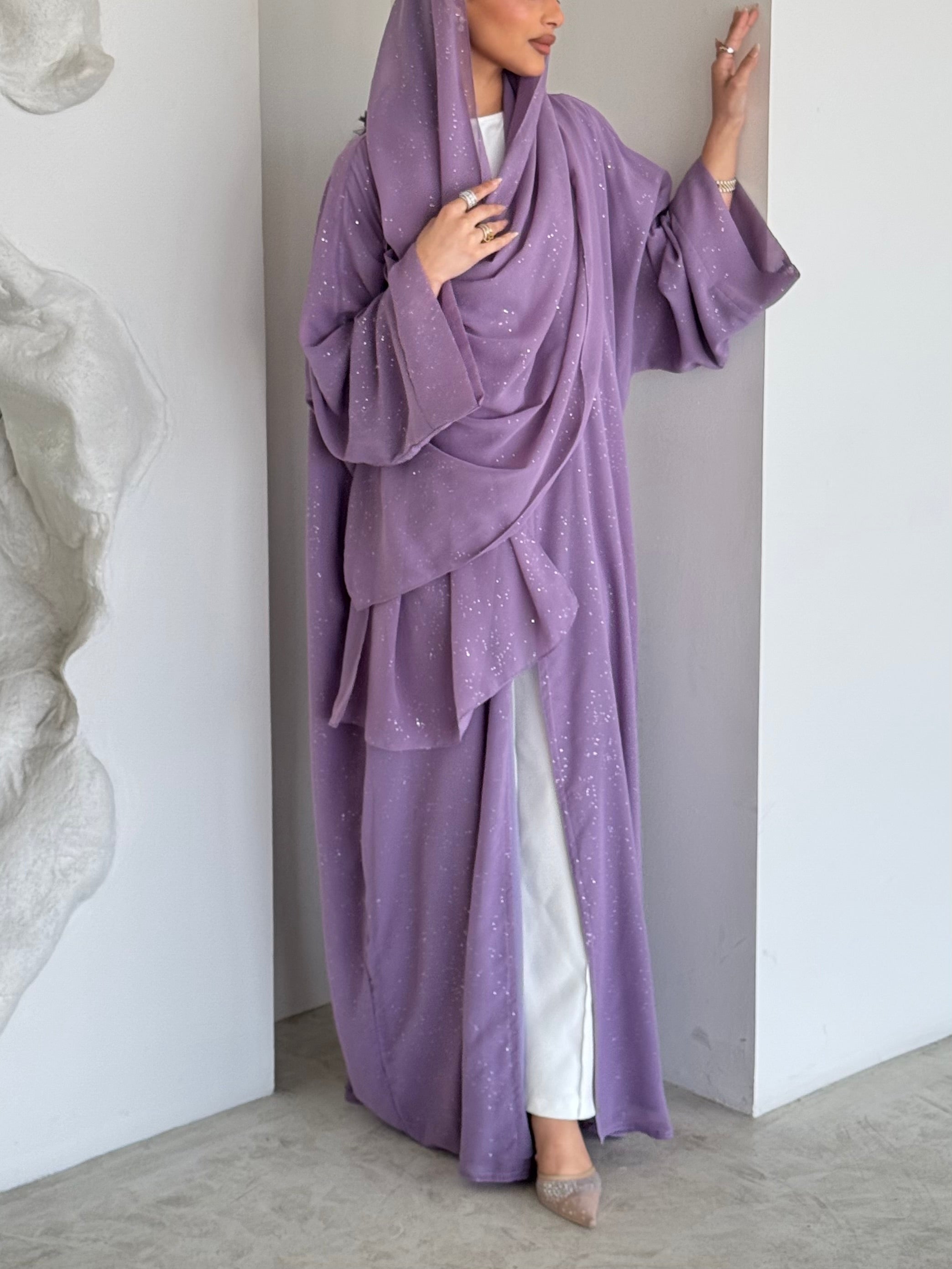 READY TO SHIP- Purple Glitter Chiffon Abaya