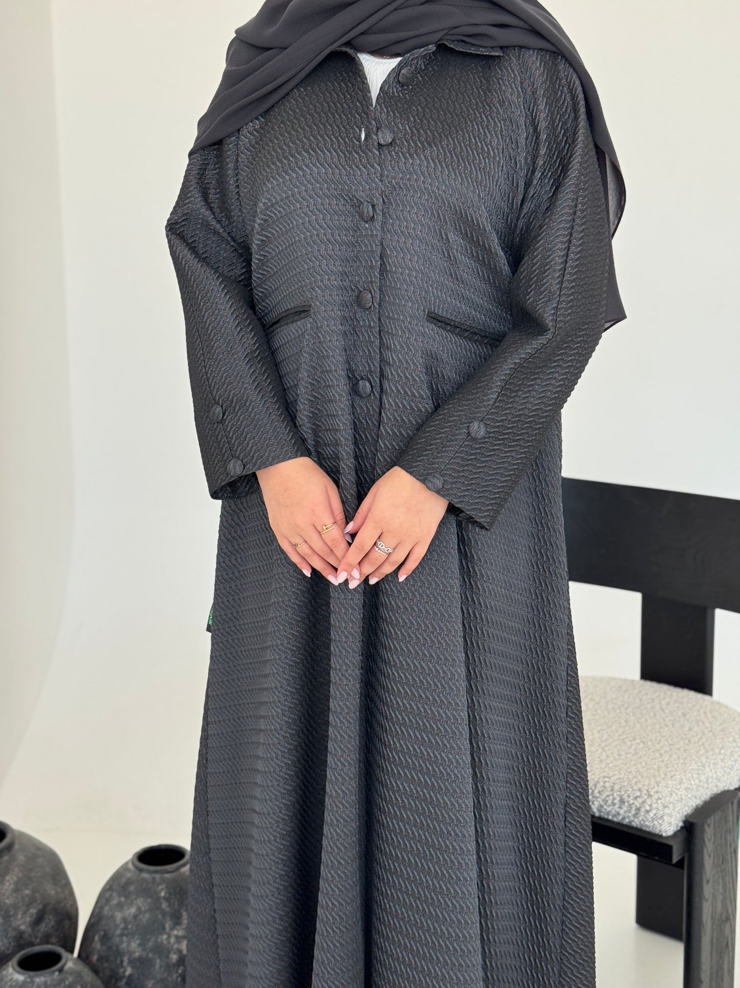 FAB227-Grey Textured Classic Jacquard Abaya with headscarf