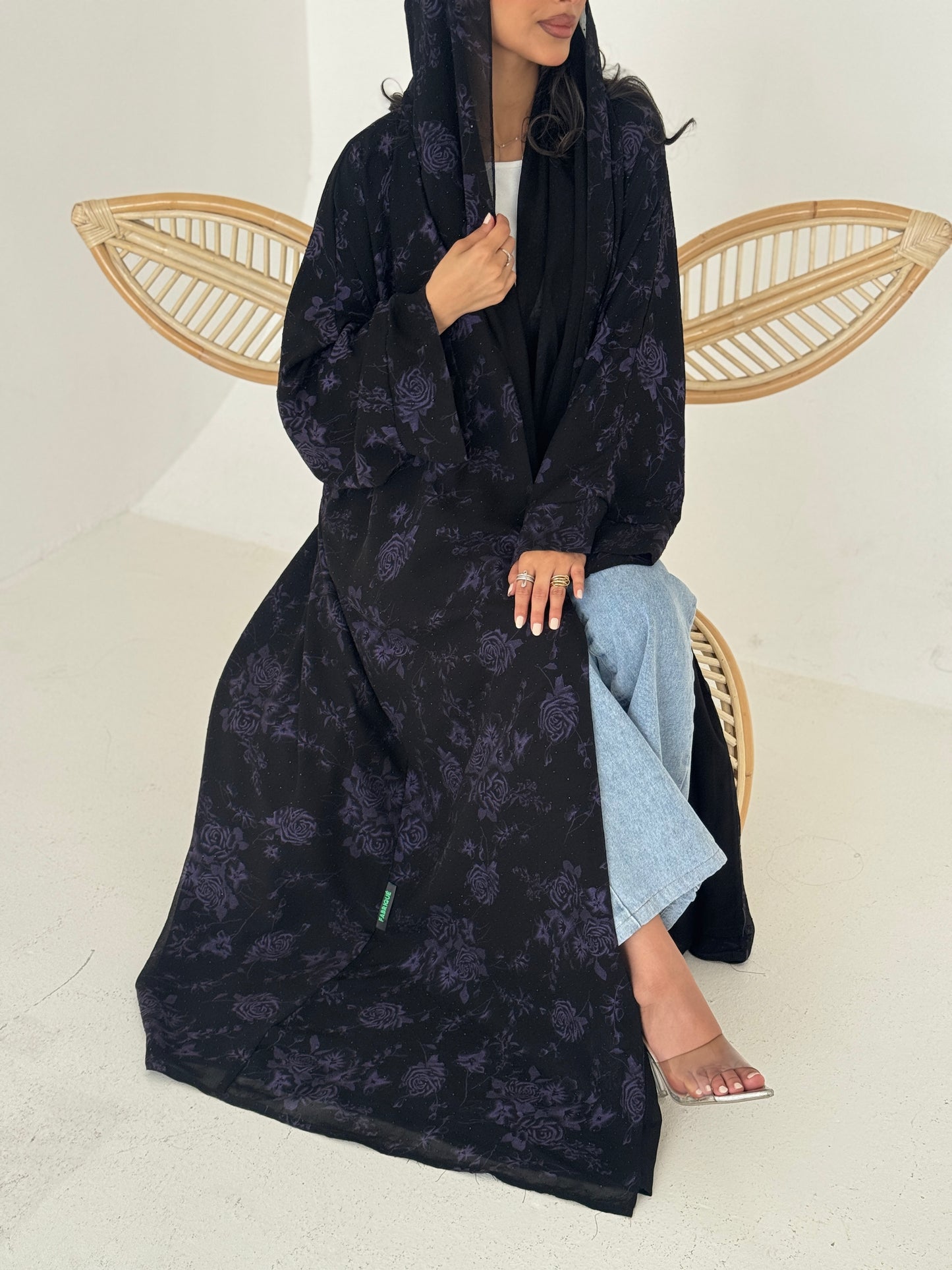 FAB203-Purple Black Chiffon Pattern Summer Abaya with headscarf