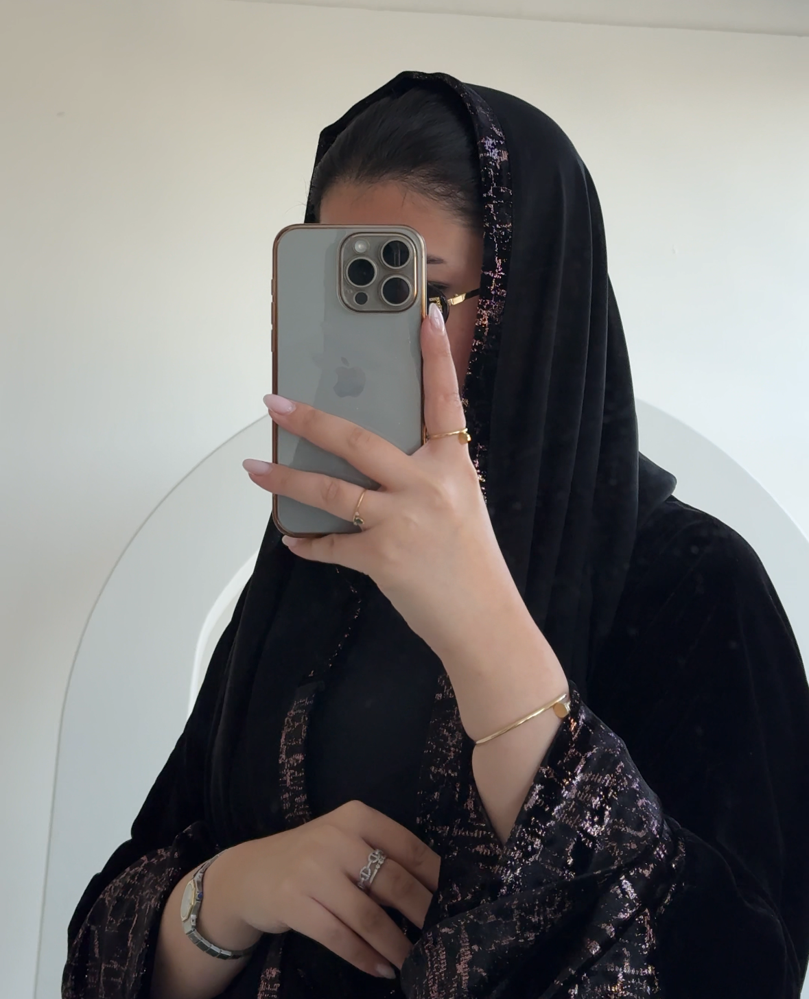 FAB245-Rose Metallic Black Velvet Abaya with Metallic pipping headscarf