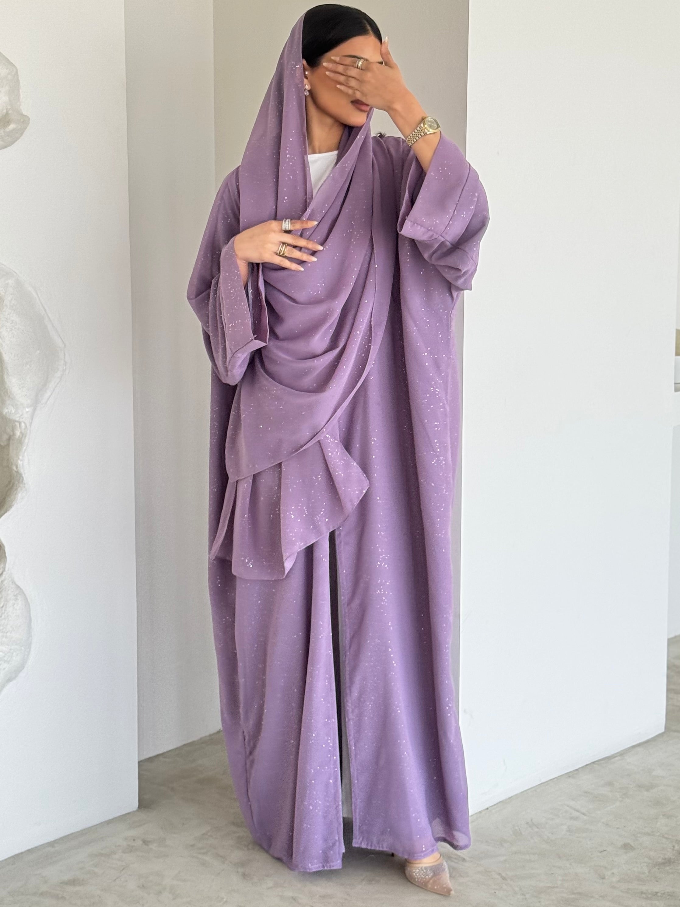 READY TO SHIP- Purple Glitter Chiffon Abaya