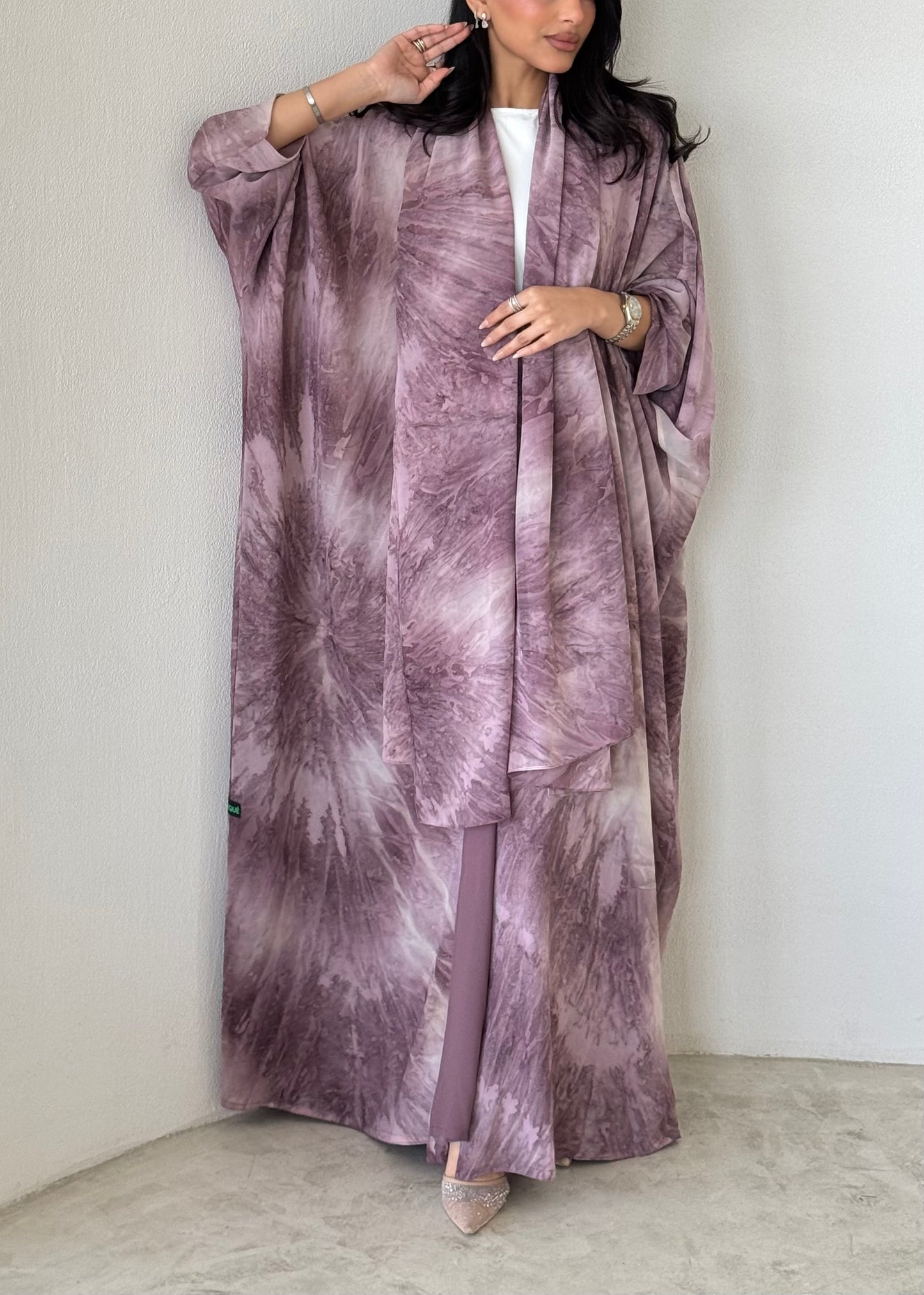 READY TO SHIP- FAB174- Pink Shimmer Chiffon Summer Abaya with matching headscarf