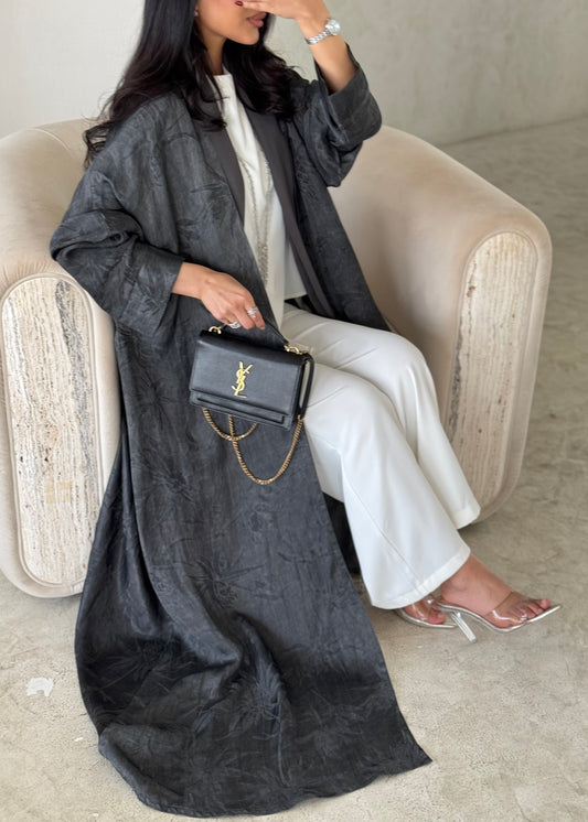 FAB165-Grey Jacquard Silk Abaya