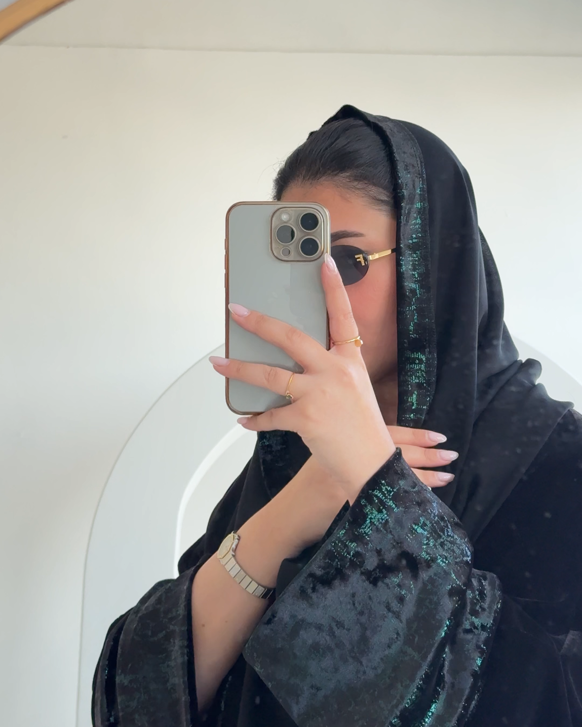 FAB246-Green Metallic Black Velvet Abaya with Metallic pipping headscarf